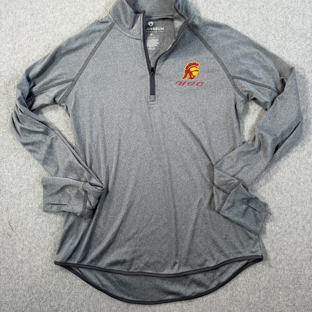 USC Trojans Colosseum 1/4 Zip Pullover Women's Small Activewear Top Gray